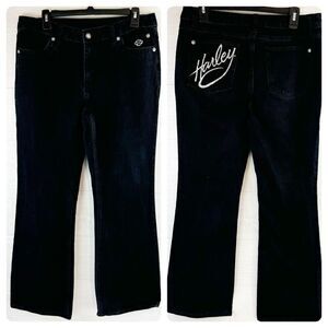 Harley Davidson Rhinestone Logo High Rise Black Wash Jeans